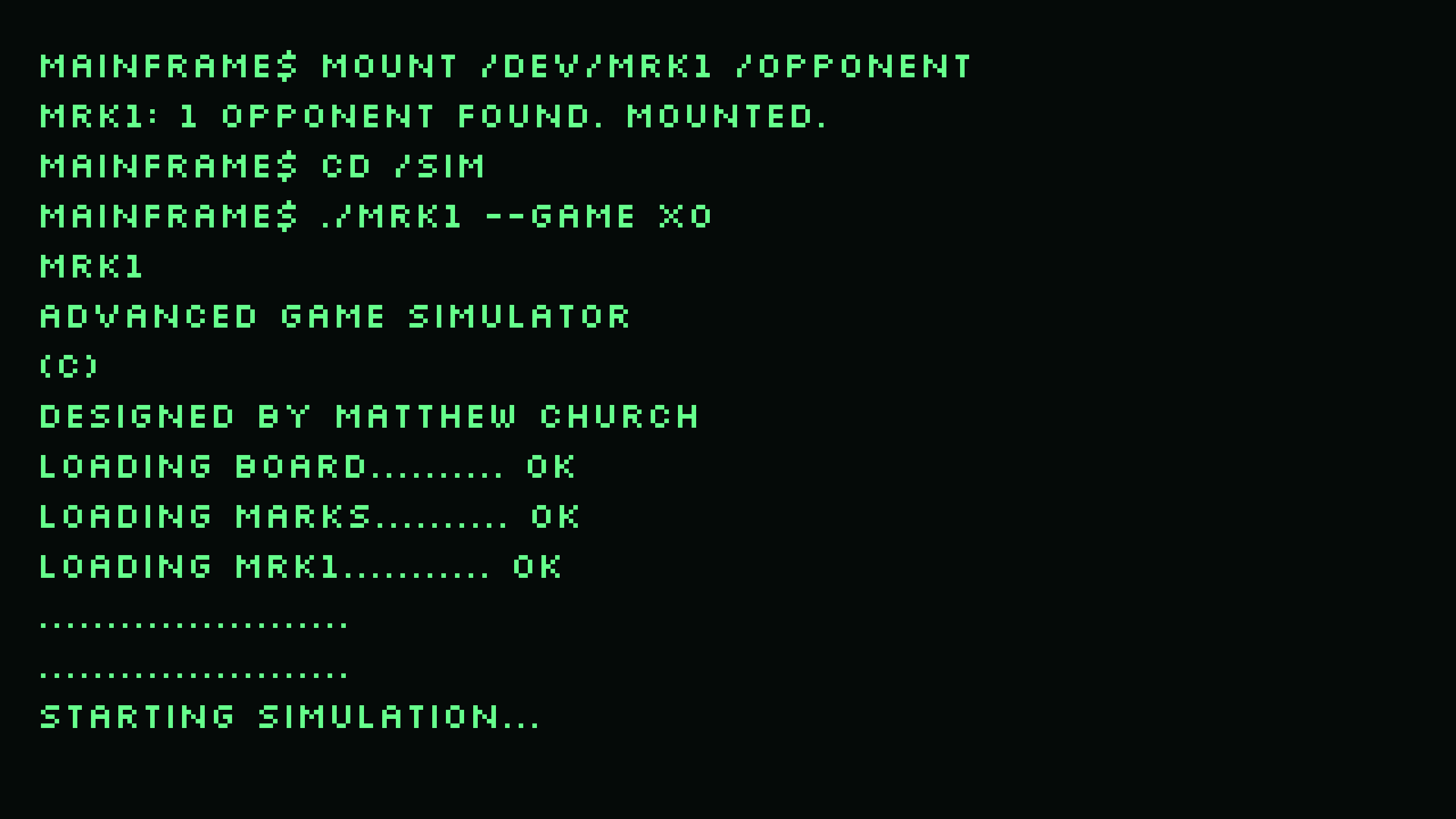 MRK1 screenshot: the boot terminal starting the simulation