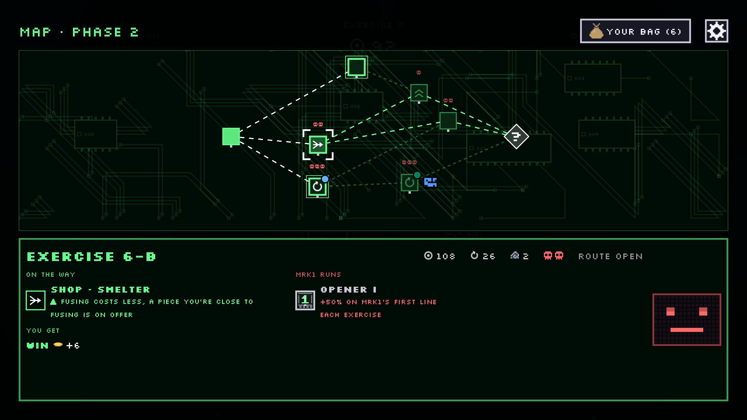 MRK1 screenshot: the route map between fights