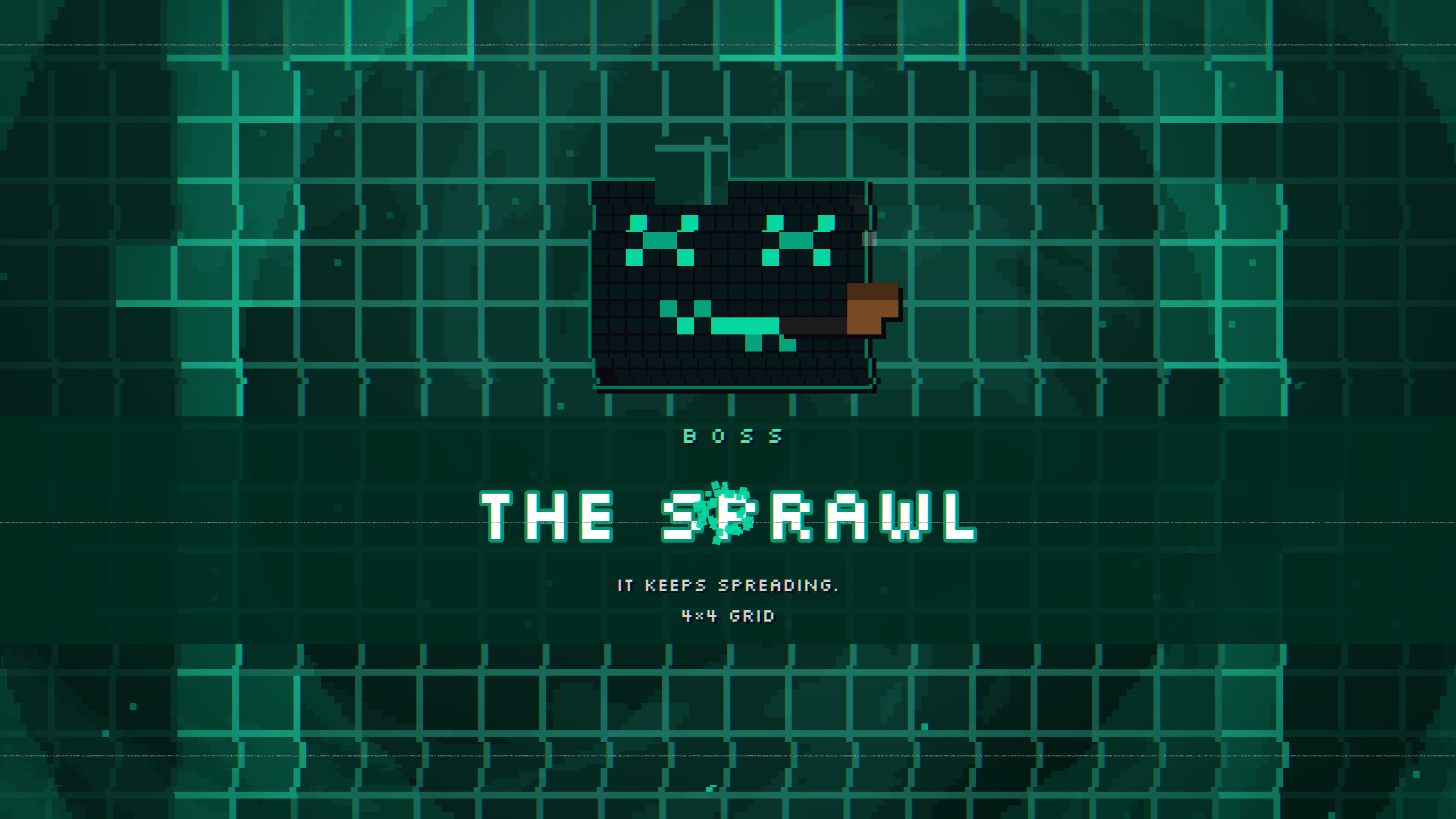 MRK1 screenshot: a boss banner, The Sprawl, over MRK1 grinning in costume