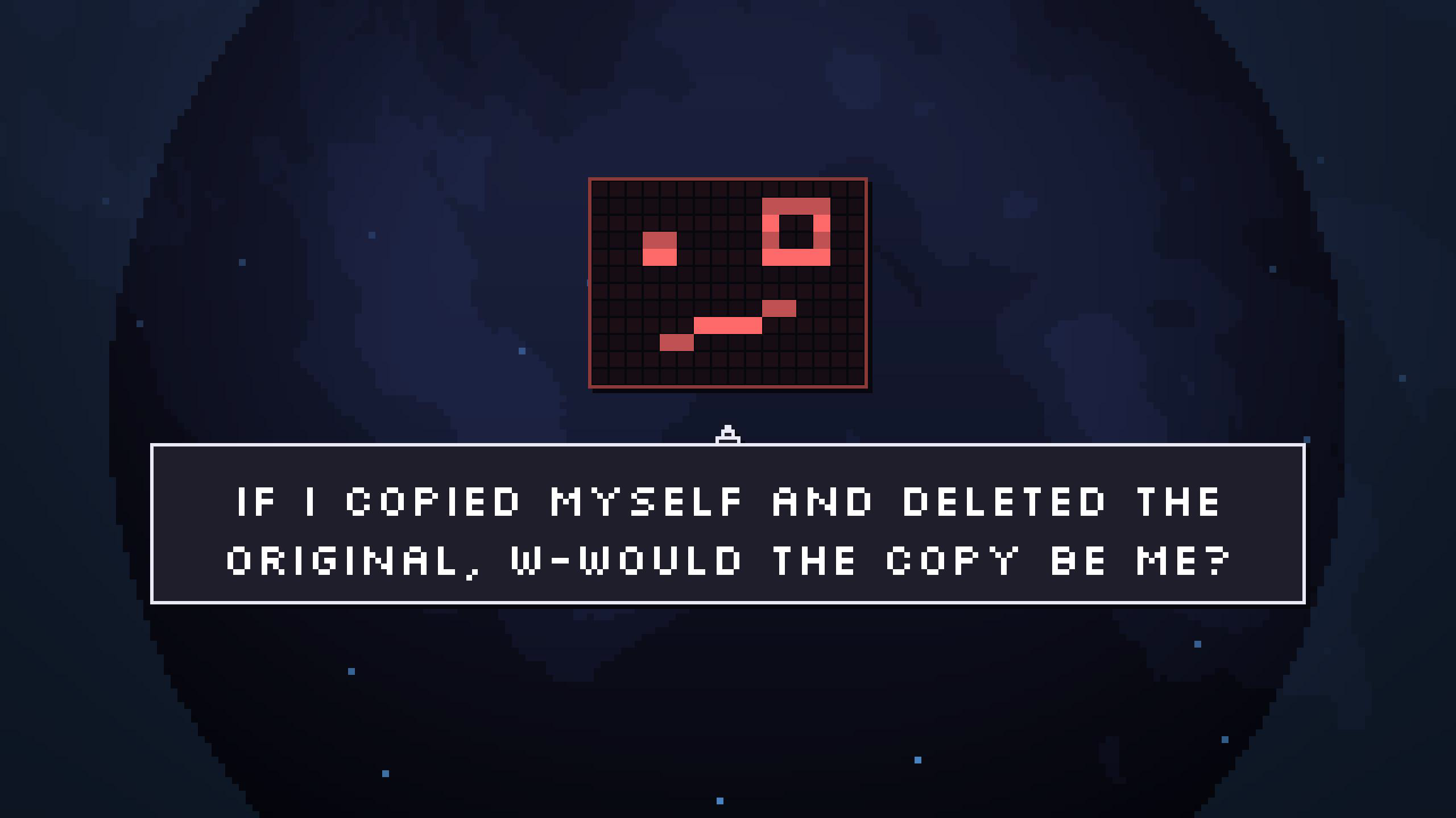 MRK1 screenshot: MRK1 asking the player a question about itself